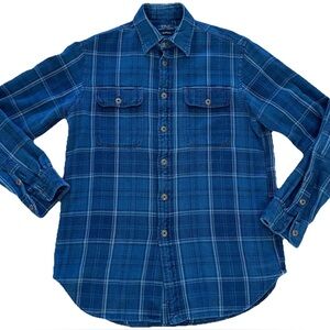 Polo Ralph Lauren Men's M Blue Plaid Long Sleeve Button Up Shirt Elbow Patch